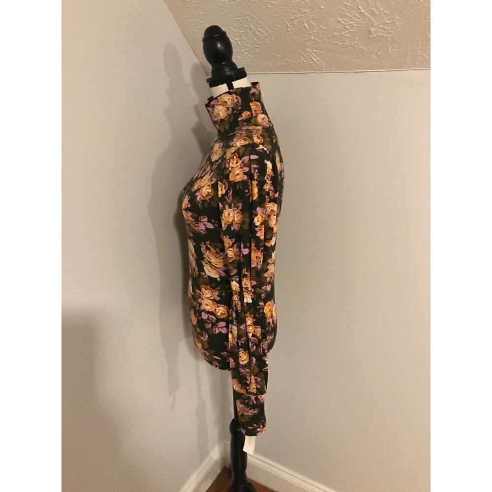 NWT Anthro Floral Turtleneck Top XS Puff Sleeve Brown Boho - Picture 3 of 12